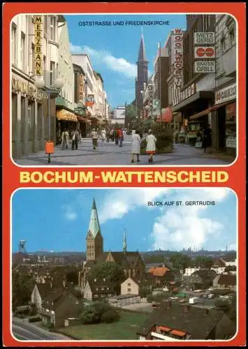 Wattenscheid-Bochum 2-Bild-Karte Oststraße & BLICK AUF ST. GERTRUDIS 1980