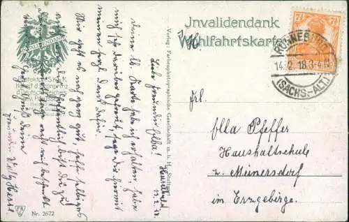 Freiburg im Üechtland Fribourg Gotteron-Tal, Invalidendank Wohlfahrtskarte 1918