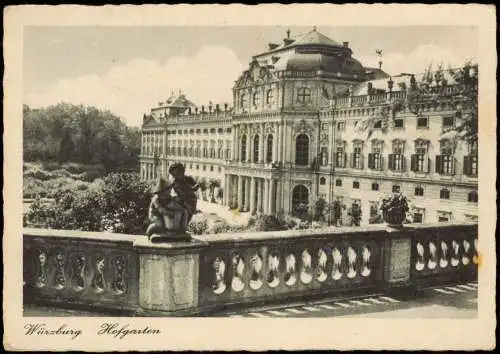 Ansichtskarte Würzburg Hofgarten 1950  gel. Notopfer Berlin