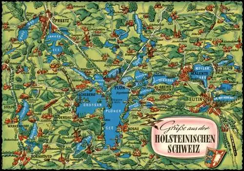 Plön Landkarte (Map) Grüsse aus der Holsteinische Schweiz 1970