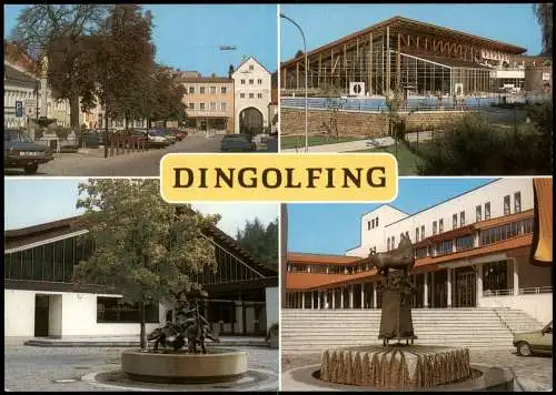 Dingolfing Mehrbild-AK Marienplatz Schwimmbad Caprima Eishalle Rathaus 1980