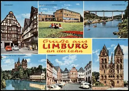 Limburg Lahn mit VW Käfer Kornmarkt, Autobahn-Brücke, Jugendherberge uvm. 1975