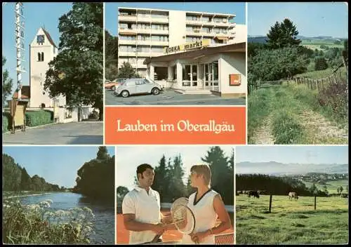 Lauben (Oberallgäu) Mehrbild-AK  ua. VW Käfer vor EDEKA Mark 1970
