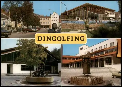 Dingolfing Mehrbild-AK Marienplatz Schwimmbad Caprima Eishalle Rathaus 1980