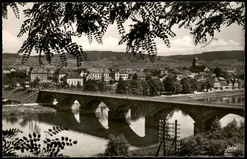 Ansichtskarte Marktheidenfeld Blick auf Stadt und Brücke 1954