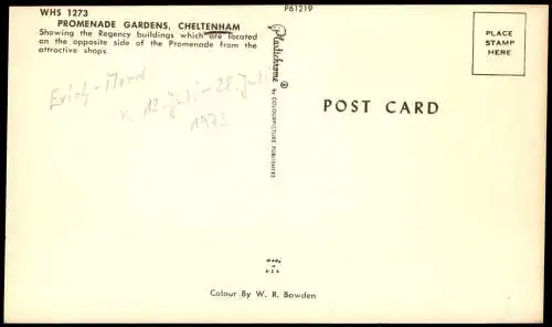 Postcard Cheltenham Promenade Gardens 1962