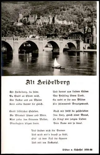Ansichtskarte Heidelberg Alte Brücke; AK mit Liedtext "Alt Heidelberg" 1960