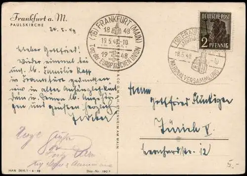 Frankfurt am Main Paulskirche - Künstlerkarte Heraldik 1948  gel. Sonderstempel