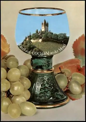 Ansichtskarte Cochem Kochem Ortsansicht im Weinglas, Weintraube 1975