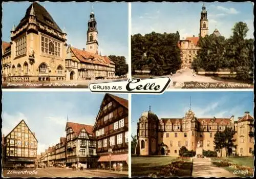 Celle Mehrbild-AK u.a. Bomann-Museum und Stadtkirche Zöllnerstraße 1961