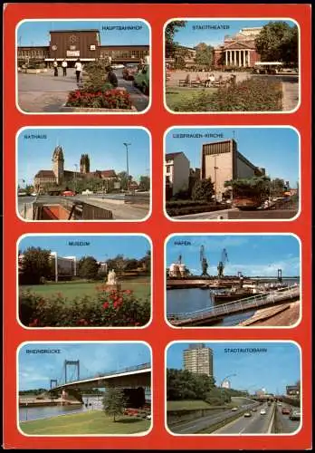 Ansichtskarte Duisburg Mehrbild: u.a. Stadtautobahn, Rathaus, Hafen 1981