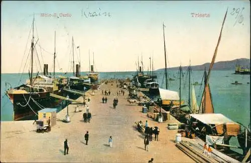 Cartoline Triest Trieste Molo S. Carlo - Dampfer Steamer 1900