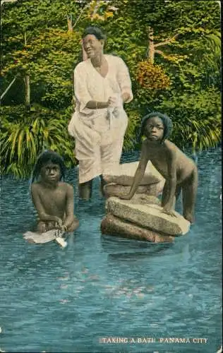 Postcard Panama-Stadt Panamá City: Taking a bath 1906