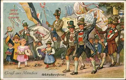 Ansichtskarte München Oktoberfest Künstlerkarte 1934 Stempel Schottenhammel