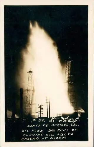 Santa Fe Springs California OIL FIRE 300 FEET OF BURNING. At Night USA 1930