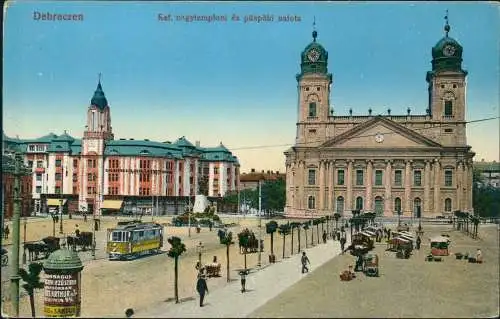 Postcard Debreczin Debrecen Ref. nagytemplom és püspöki palota 1915