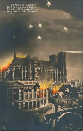 Reims Reims Fotokunst Kathedrale im Krieg WK1 bei Nacht Militaria 1916