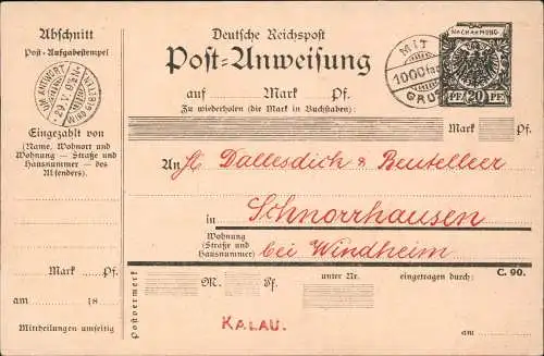 Ansichtskarte  Briefmarken Ansichtskarte Post-Anweisung Adlermarke 1916