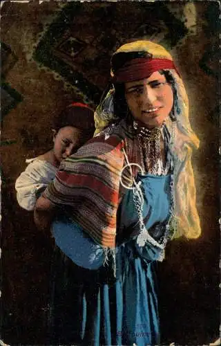 Postcard Türkei Typen Türkei Beduinen Frau mit Kind 1917  Feldpoststempel WK1