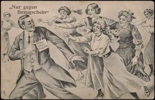 Liebe Liebespaare  Love Frauen laufen feinem Herren Nur gegen Bezugsschein 1917