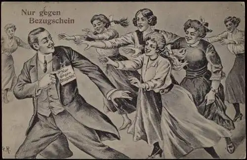 Liebe Liebespaare - Love Frauen laufen feinem Herren  Bezugsschein 1917