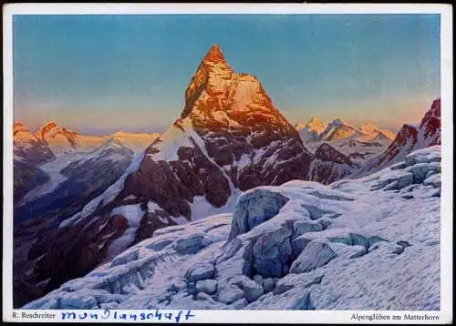 Ansichtskarte Zermatt Stimmungsbild Alpenglühen am Matterhorn 1938