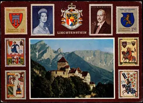 Postcard Vaduz Briefmarken-Ansichtskarte Schloss 1967