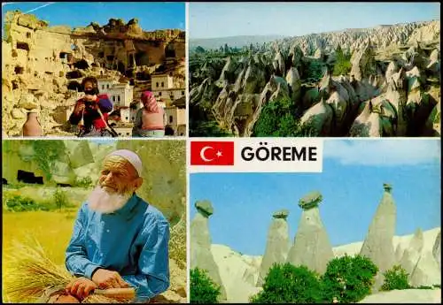 Postcard Göreme Umland und Mann - 4 Bild Türkei Turkey 1989
