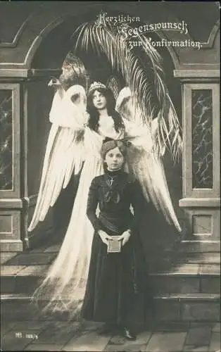 Ansichtskarte  Glückwunsch - Konfirmation Mädchen und Engel Angel 1915
