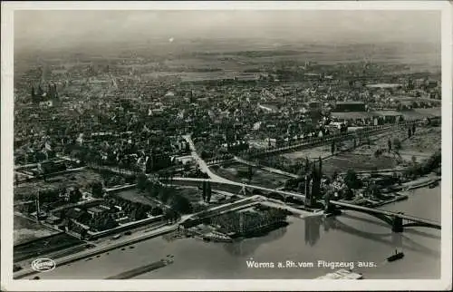 Ansichtskarte Worms Luftbild vom Flugzeug aus. 1937