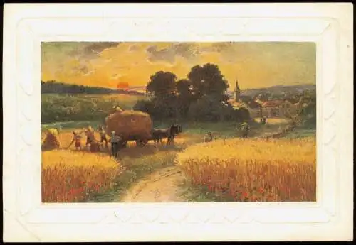 Ernte Bauern Landschaft Neujahr Sylvester New Year 1928 Passepartout