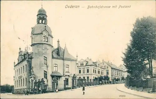 Ansichtskarte Oederan Bahnhofstrasse mit Postamt 1911