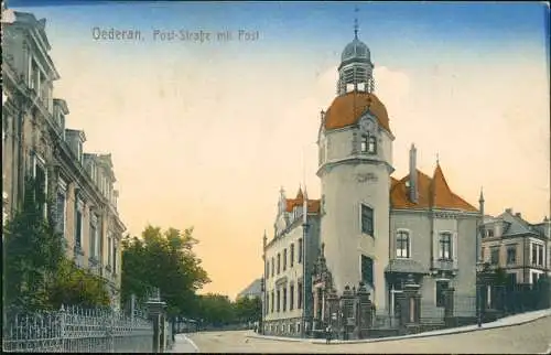 Ansichtskarte Oederan Post-Straße mit Post 1908