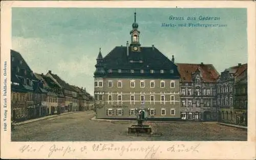 Ansichtskarte Oederan Markt- und Freibergerstrasse 1916  gel. Feldpost
