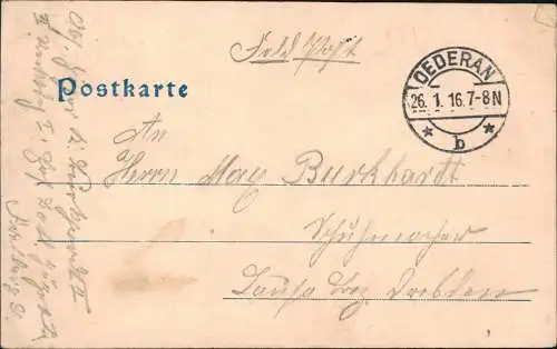 Ansichtskarte Oederan Markt- und Freibergerstrasse 1916  gel. Feldpost