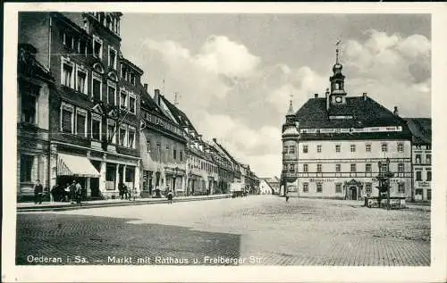 Ansichtskarte Oederan Marktplatz, Geschäfte u. Freiberger Strasse 1931
