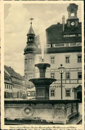 Ansichtskarte Oederan Marktplatz Ratskeller, Marktbrunnen 1936