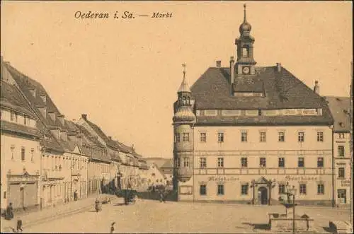 Ansichtskarte Oederan Marktplatz u. Freiberger Strasse 1922