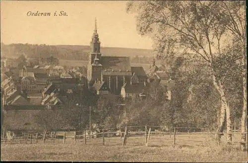 Ansichtskarte Oederan Stadt, Feld und Kirche 1912