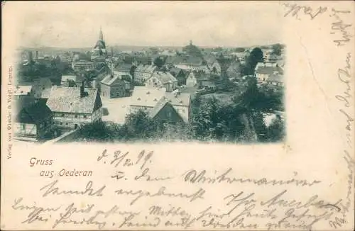 Ansichtskarte Oederan Stadt, Fachwerkhäuser 1899  Ankunftstempel Mülhausen Elsaß