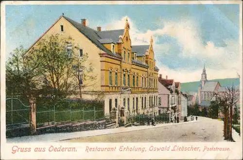 Ansichtskarte Oederan Restaurant Erholung, Poststrasse. 1912