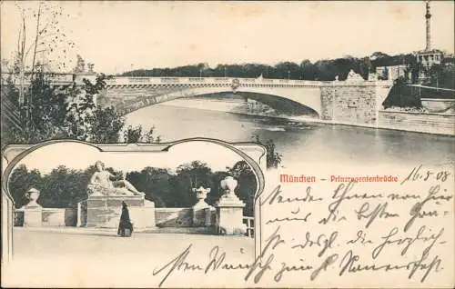 Ansichtskarte München 2 Bild Prinzregentenbrücke 1908