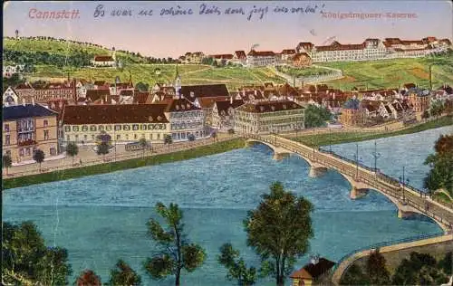 Ansichtskarte Cannstatt-Stuttgart Königsdragoner-Kaserne. 1914