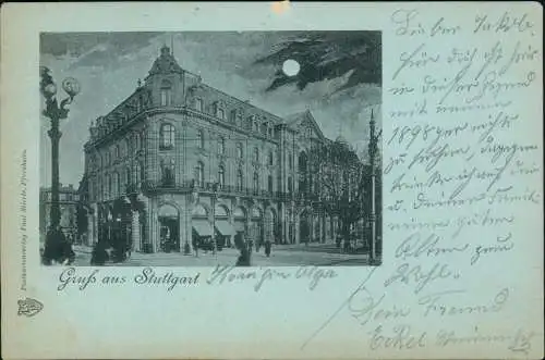 Ansichtskarte Stuttgart Mondscheinlitho Hotel Königin Olga 1896