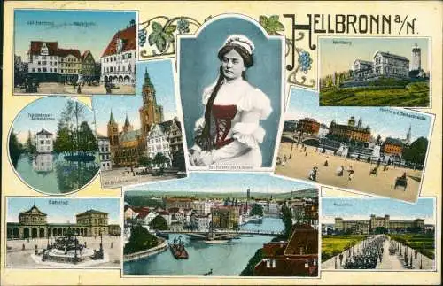 Ansichtskarte Heilbronn MB Bahnhof St Kilianskirche. Spanische Weinhalle 1913