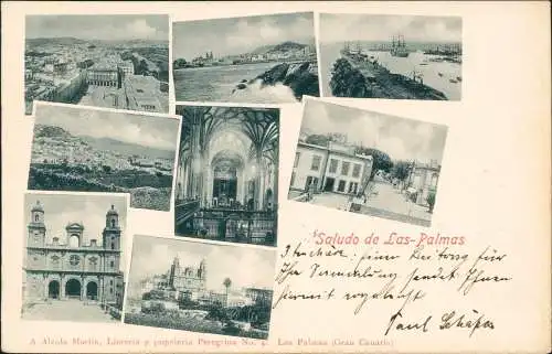 Las Palmas de Gran Canaria Mehrbild AK Hafen Straße - Kanaren Canaris 1901
