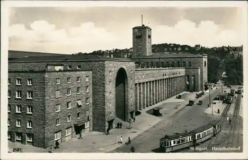 Ansichtskarte Stuttgart Hauptbahnhof, Straßenbahn 1932