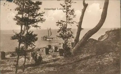 Ansichtskarte Lubmin Strand - Bäume, Fischerboot 1925