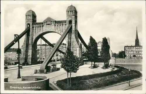 Postcard Breslau Wrocław Freiheitsbrücke (Kaiserbrücke) 1935