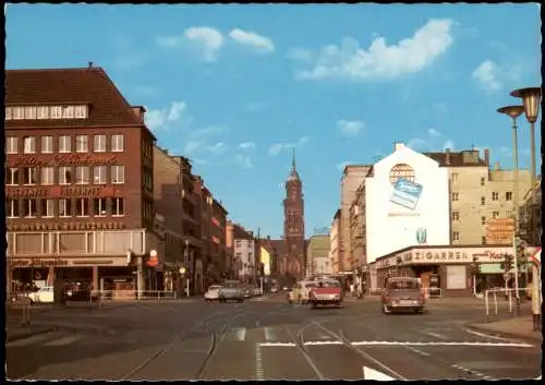 Ansichtskarte Krefeld Crefeld Rheinstraße, Straßen-Kreuzung, Autos 1960
